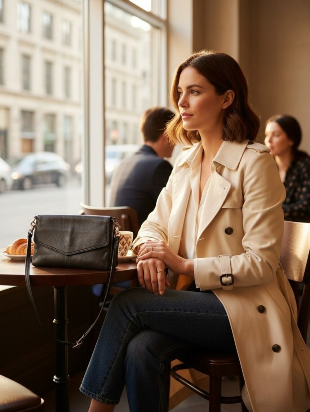 Hand Crafted Italian Black Leather Crossbody Bag - Chic Envelope Style